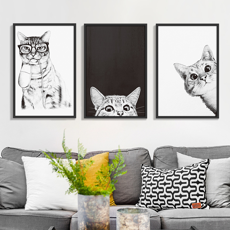 null喵控现代简约创意组合宠物猫咪装饰画客厅壁画墙